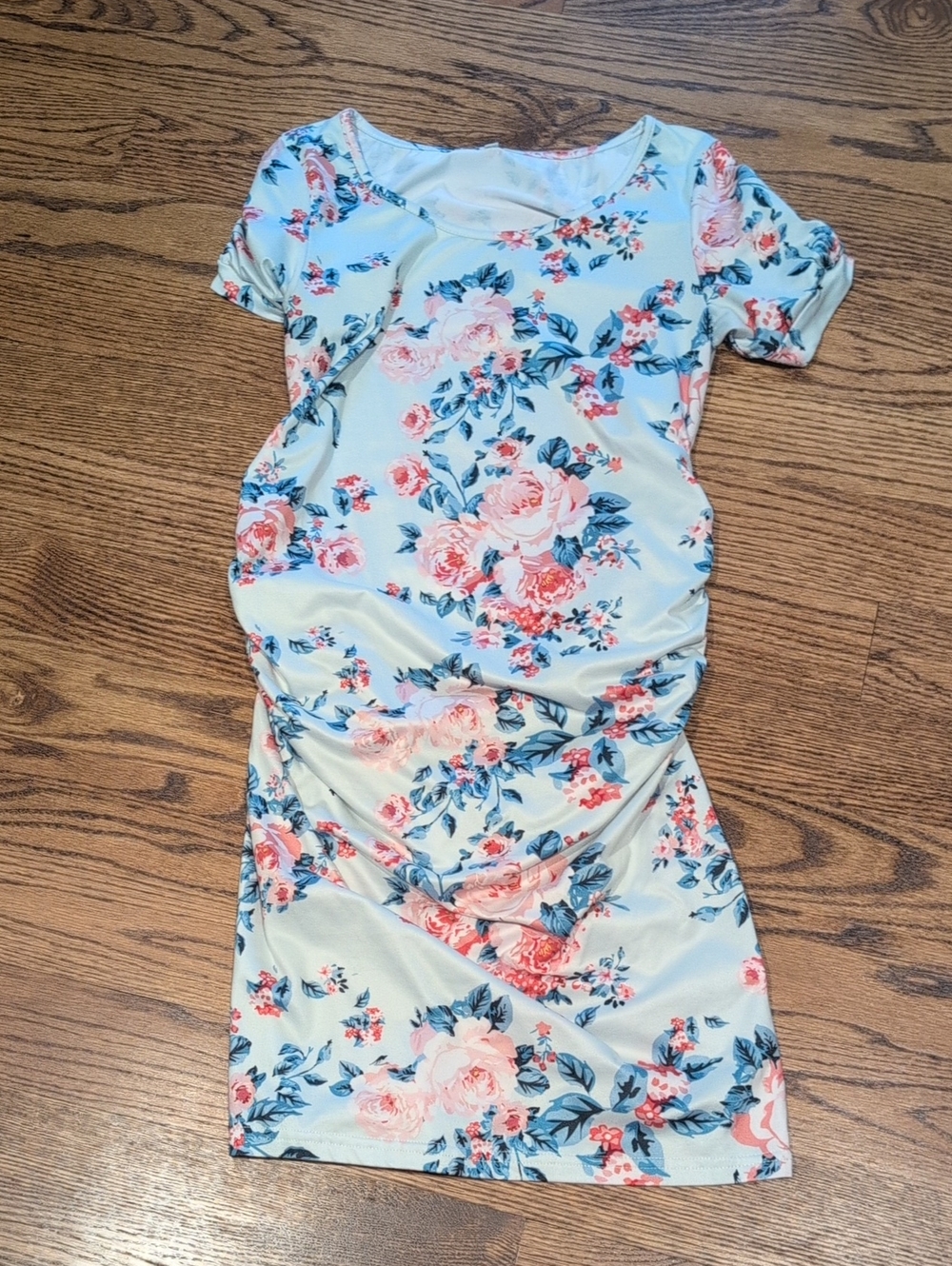 Amazon Light Blue Floral Midi Dress with Pink Roses
